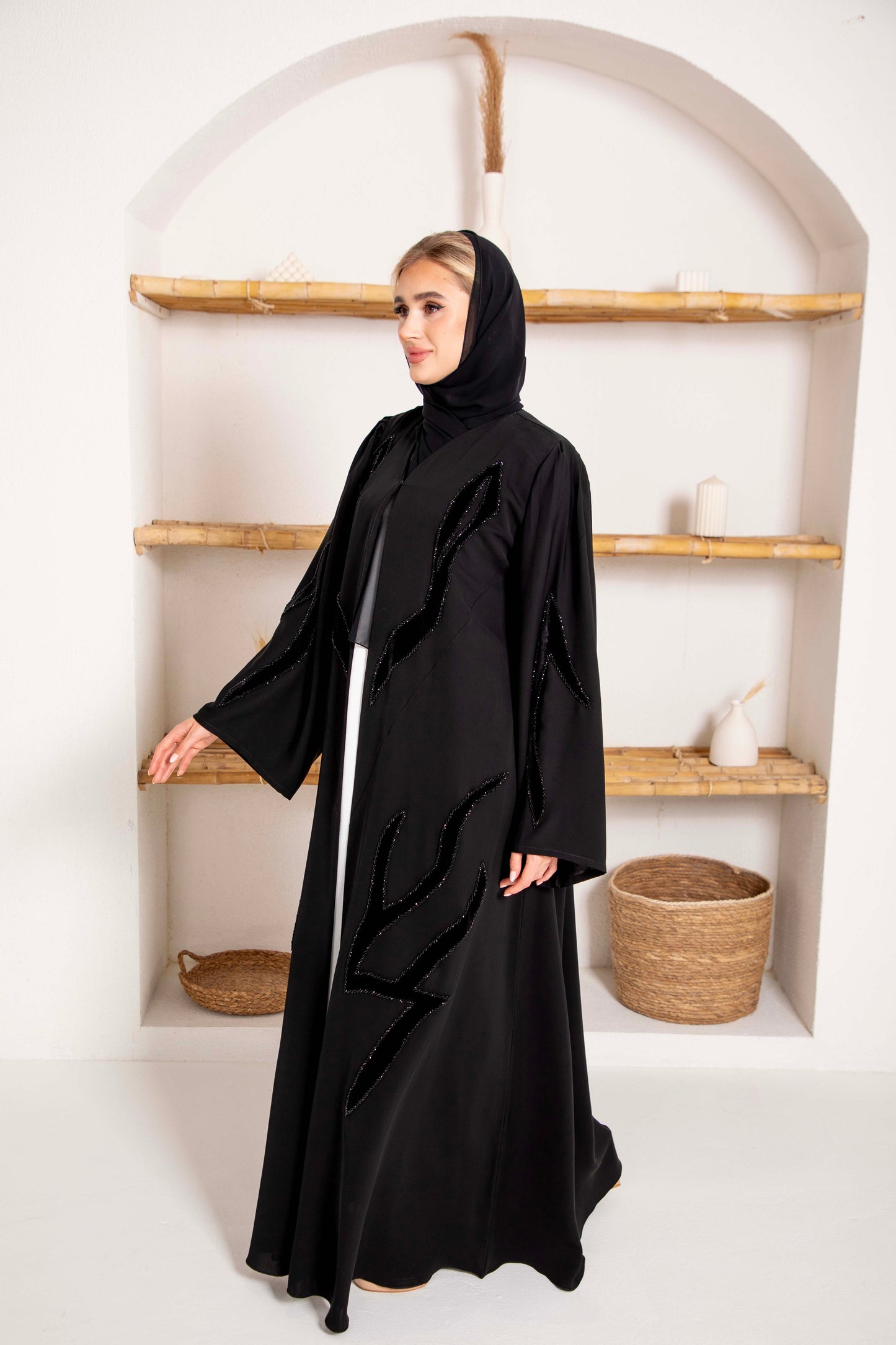 Chic Velvet Beads Abaya