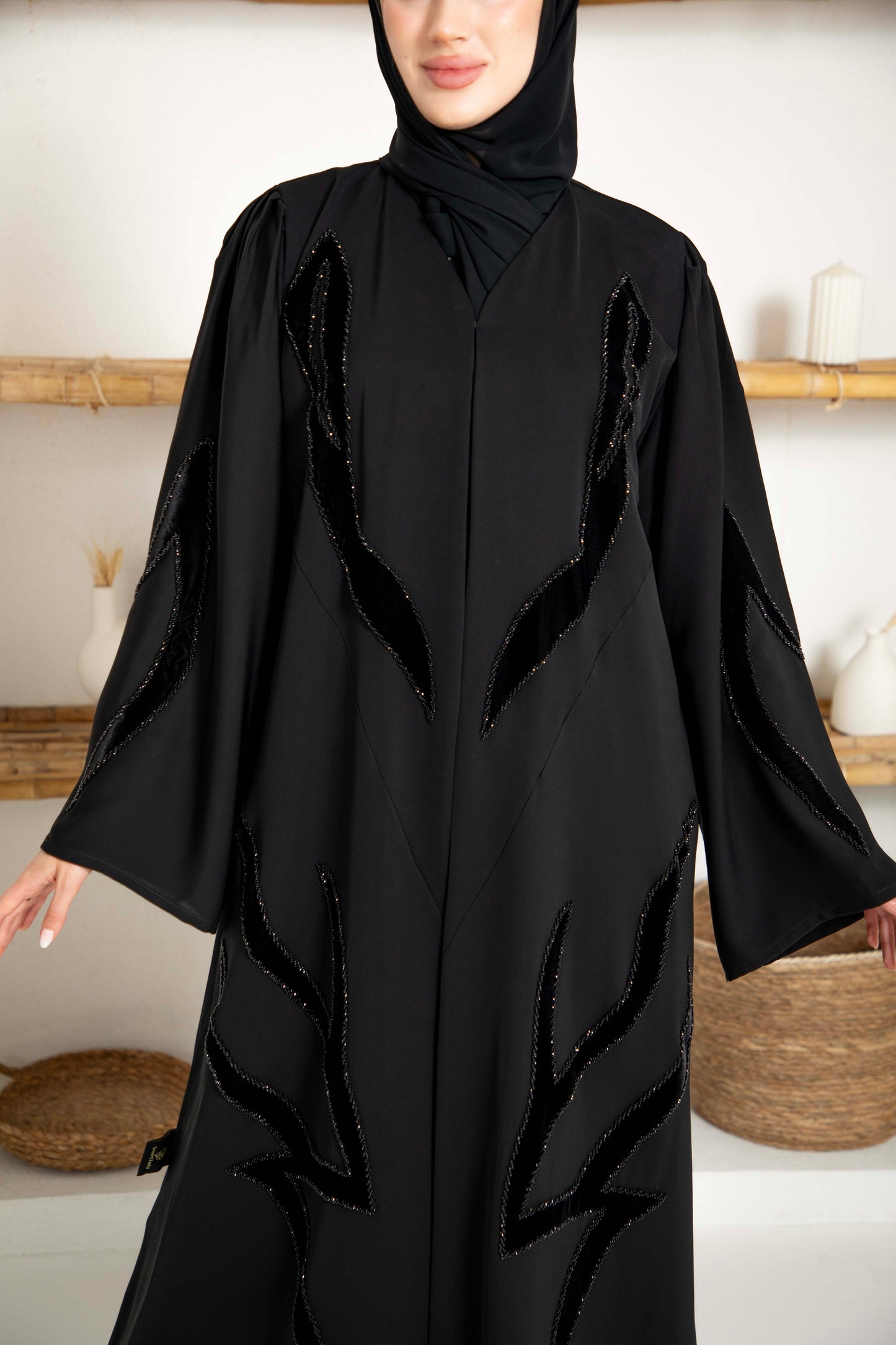 Chic Velvet Beads Abaya