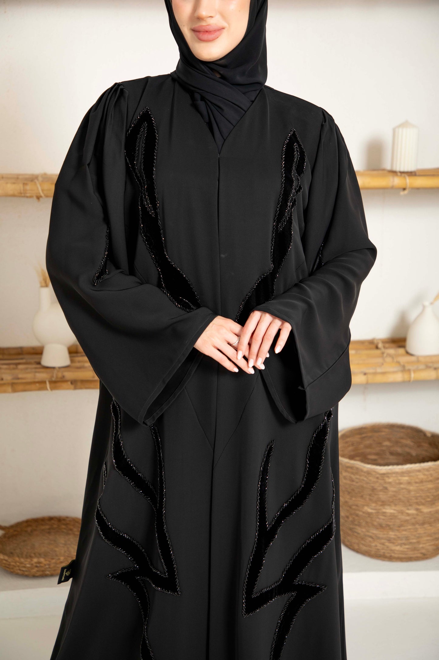Chic Velvet Beads Abaya